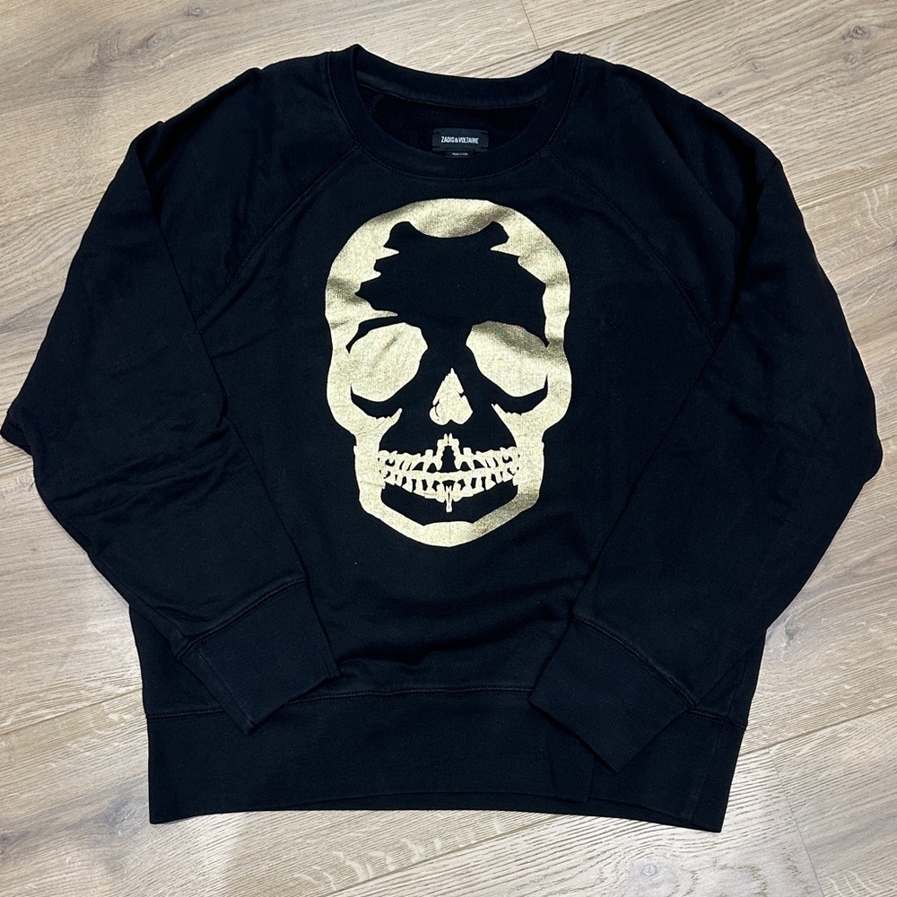 Zadig & Voltaire Black and Gold Skull Crewneck Sweater